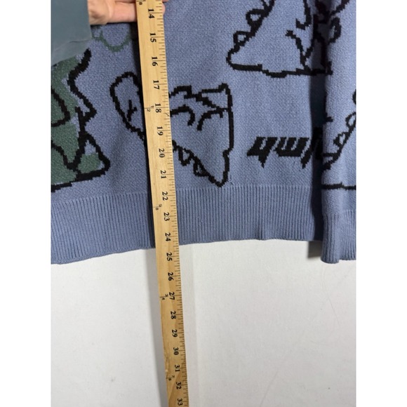 AELFRIC EDEN Dinosaur Sweater AOP Women's Medium Blue Tight Knit Oversized - Picture 5 of 6